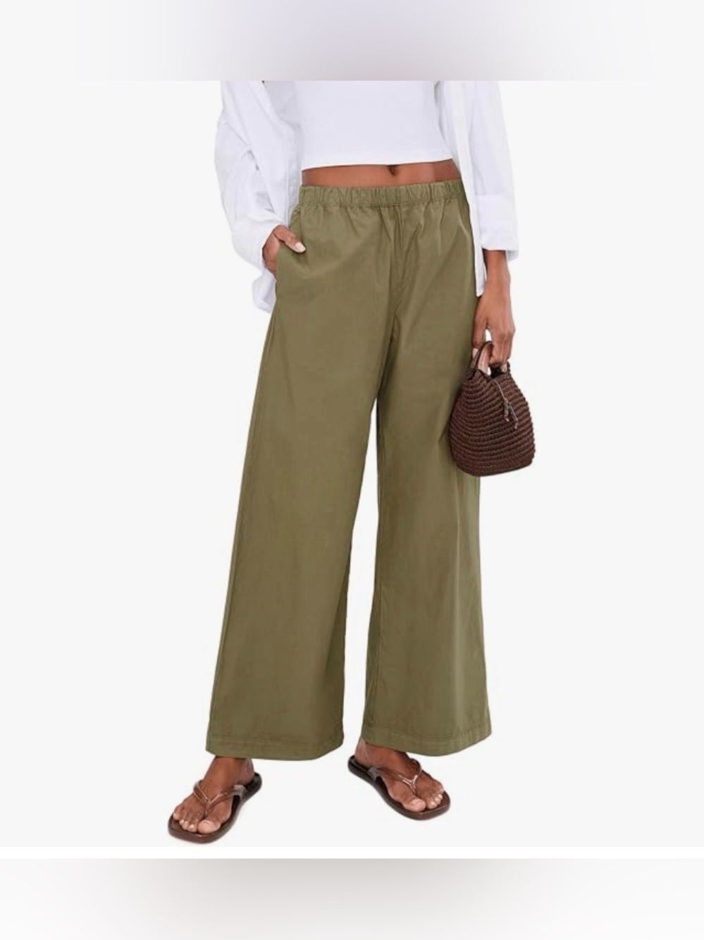 Michael Stars Taylor Elasticated Wide Leg Pants in Olive Green New With Tags